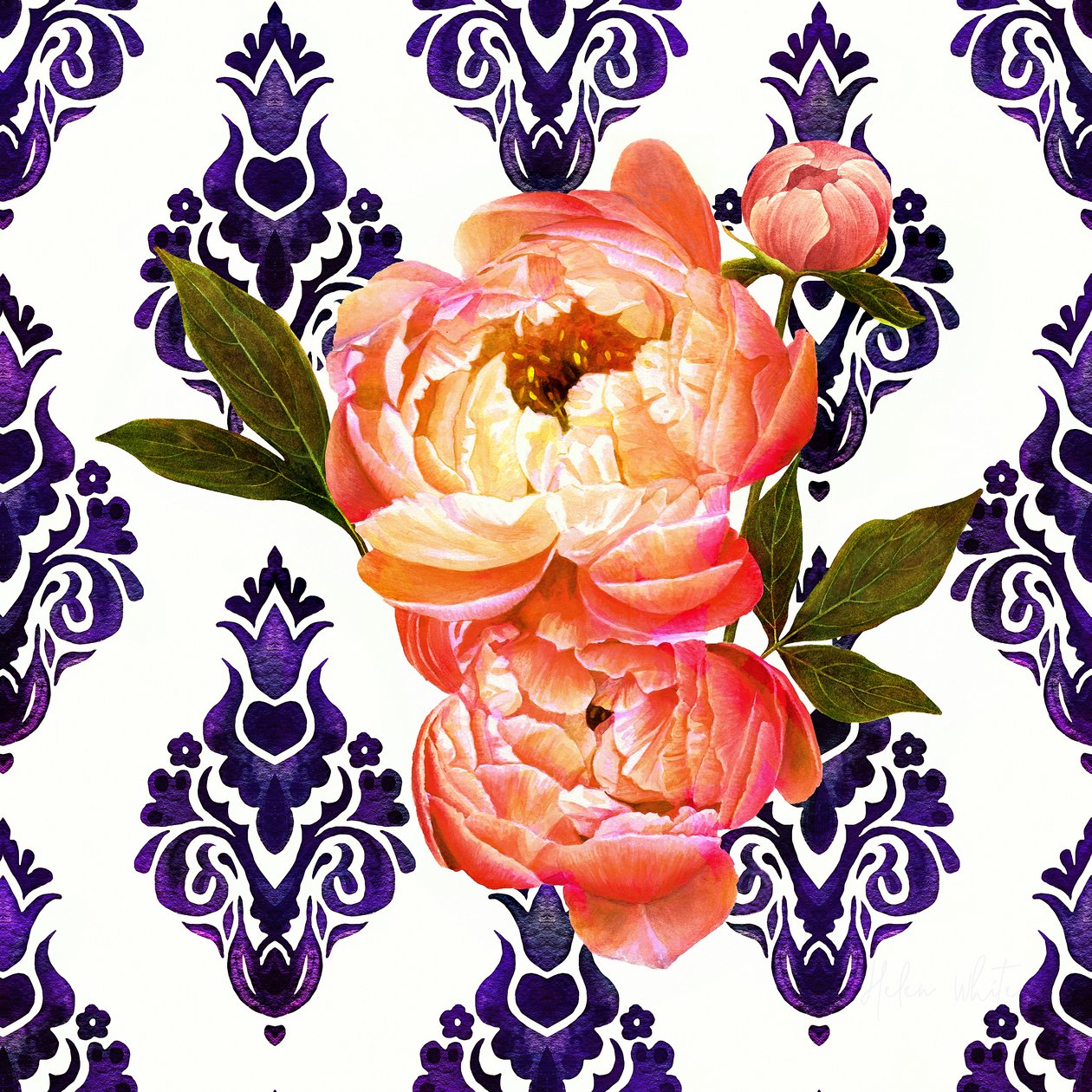 Peony on Delft, 2021 (akvarel) af Helen White