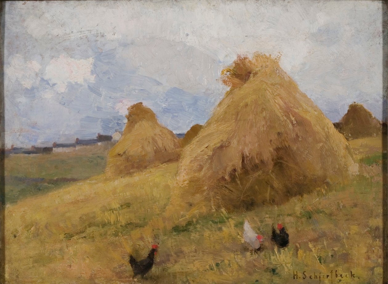 Kyllinger blandt majsstokke, ca. 1888 (olie på lærred) af Helene Schjerfbeck