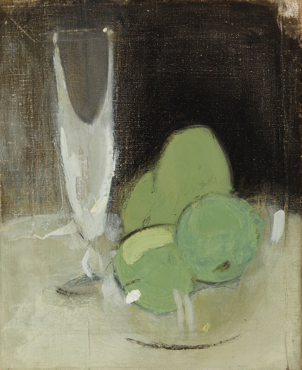 Grønne æbler og champagneglas af Helene Schjerfbeck