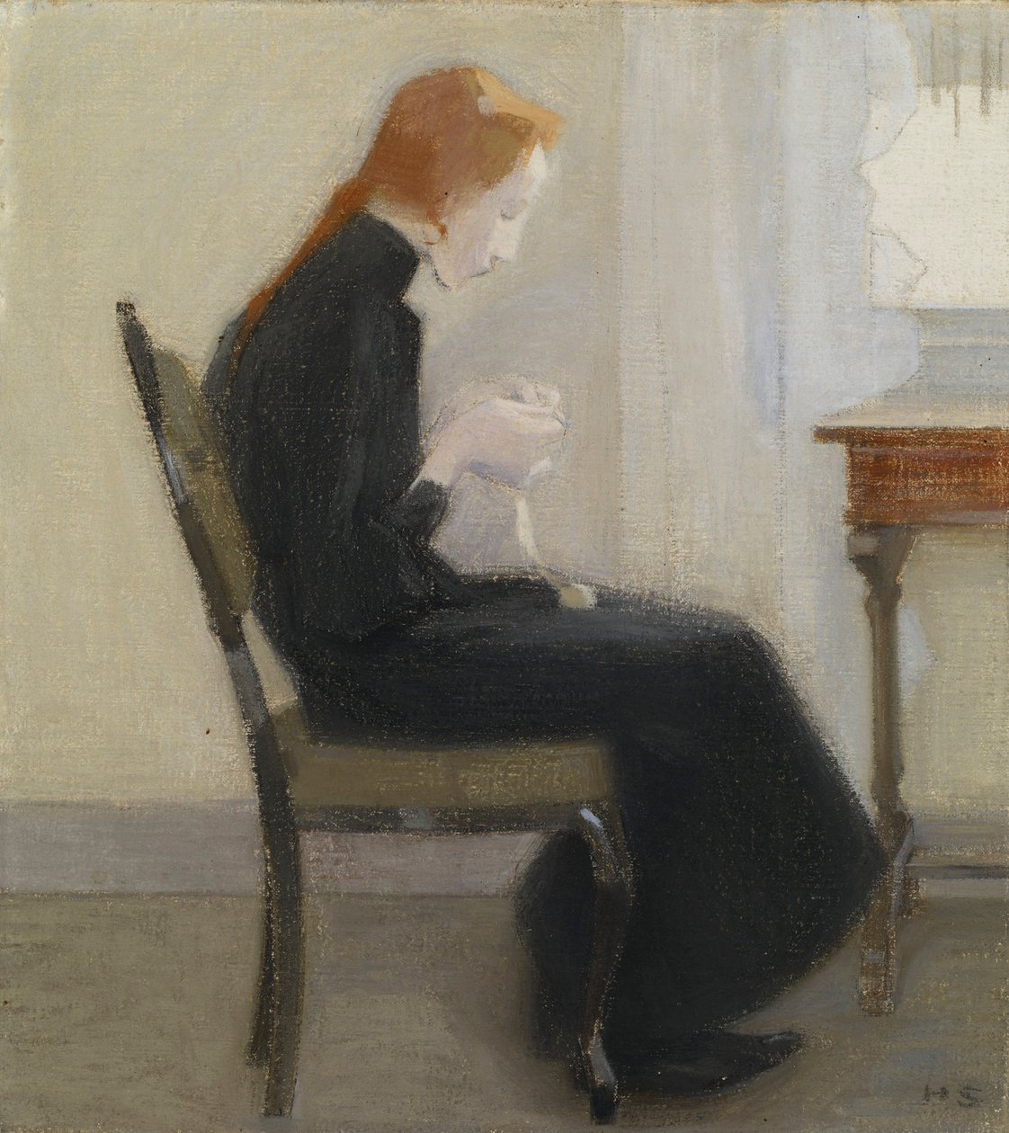 Pigehækling - Pigehækling, af Schjerfbeck, Helene (1862-1946). olie på lærred af Helene Schjerfbeck
