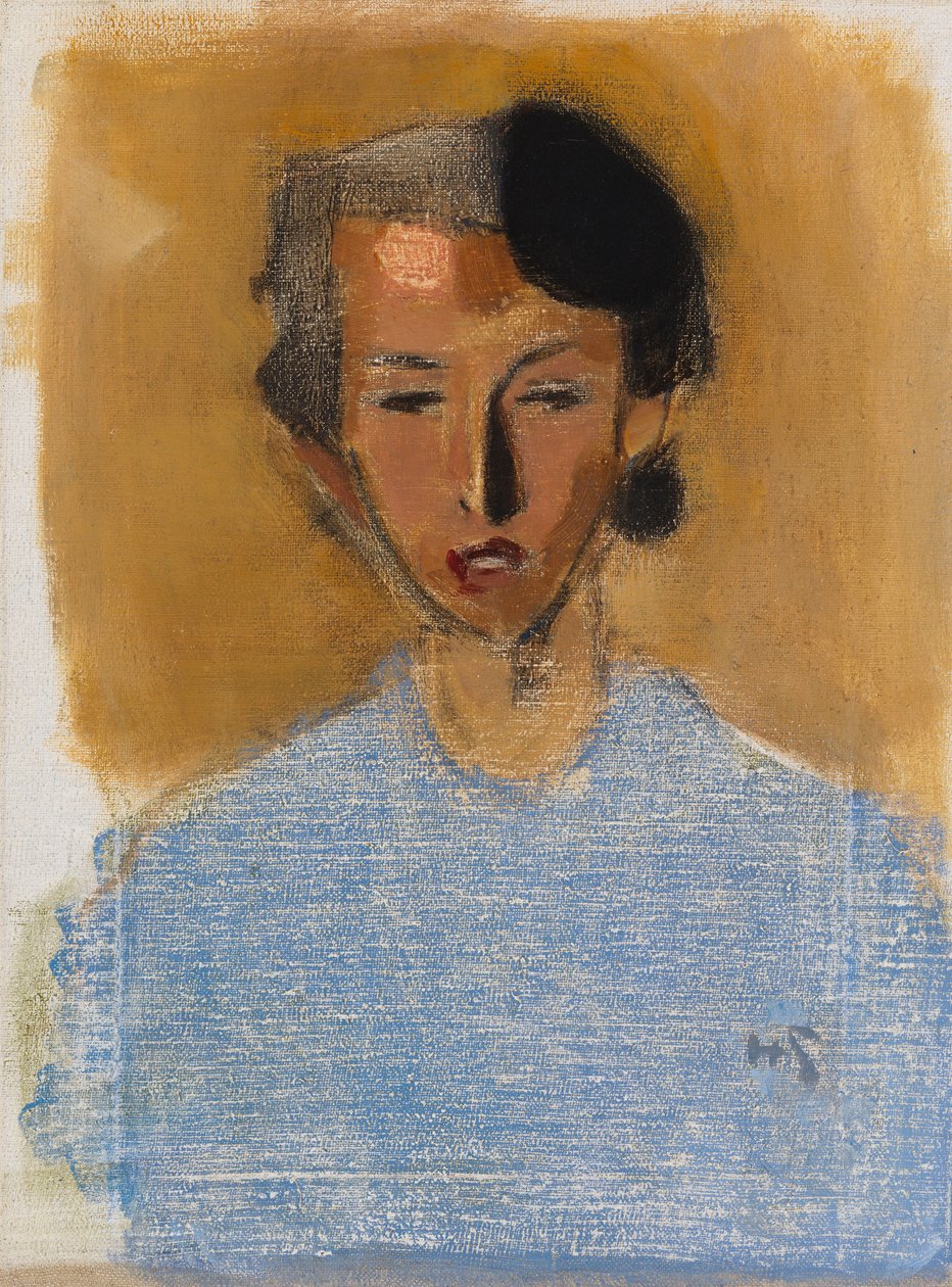 Portræt af en pige i blåt og brunt (Inez) af Helene Schjerfbeck