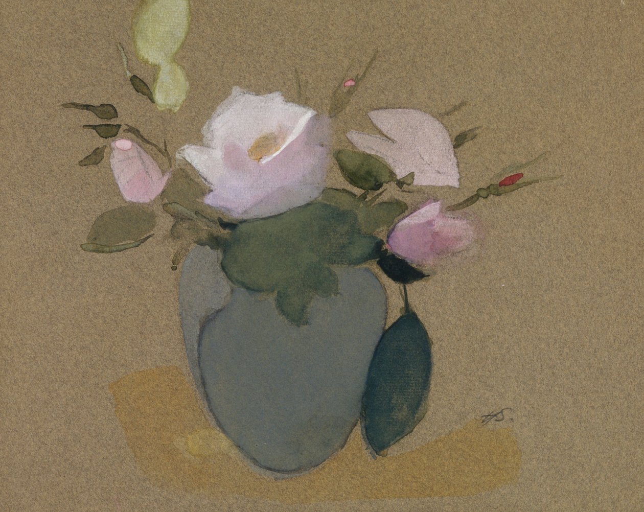 Roser i en blågrøn vase af Helene Schjerfbeck