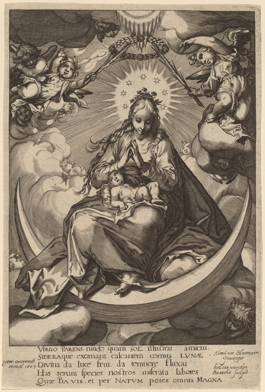 Jomfruen og Barnet på Halvmånen af Helias van den Bossche after Abraham Bloemaert