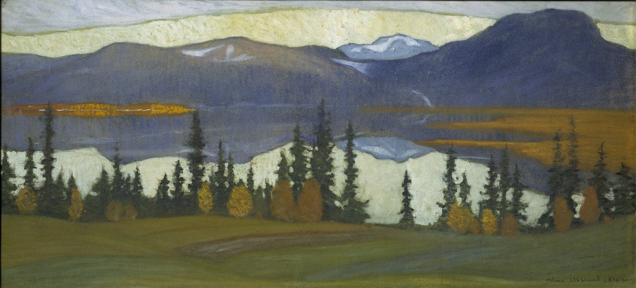 Udsigt fra Klocka, ca. 1910 (akvarel med gouache) af Helmer Osslund