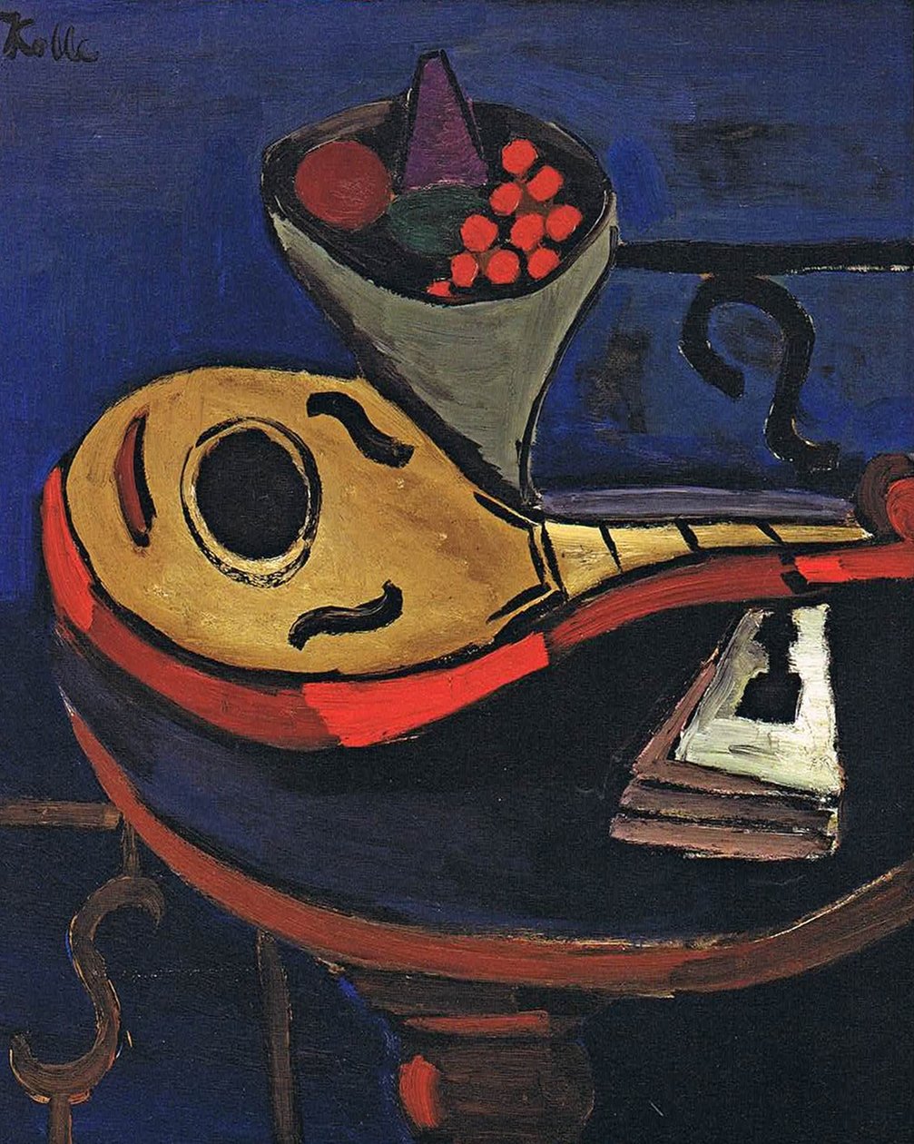 Mandolin og skål med frugt af Helmut Kolle