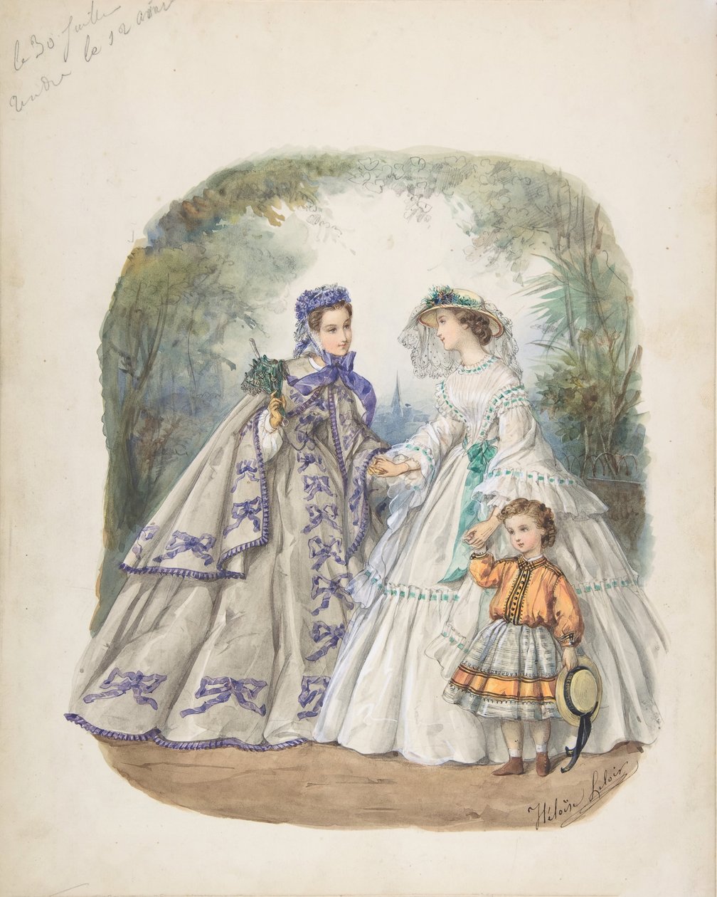 Illustration til et fransk modemagasin, ca. 1862. af Heloise Leloir