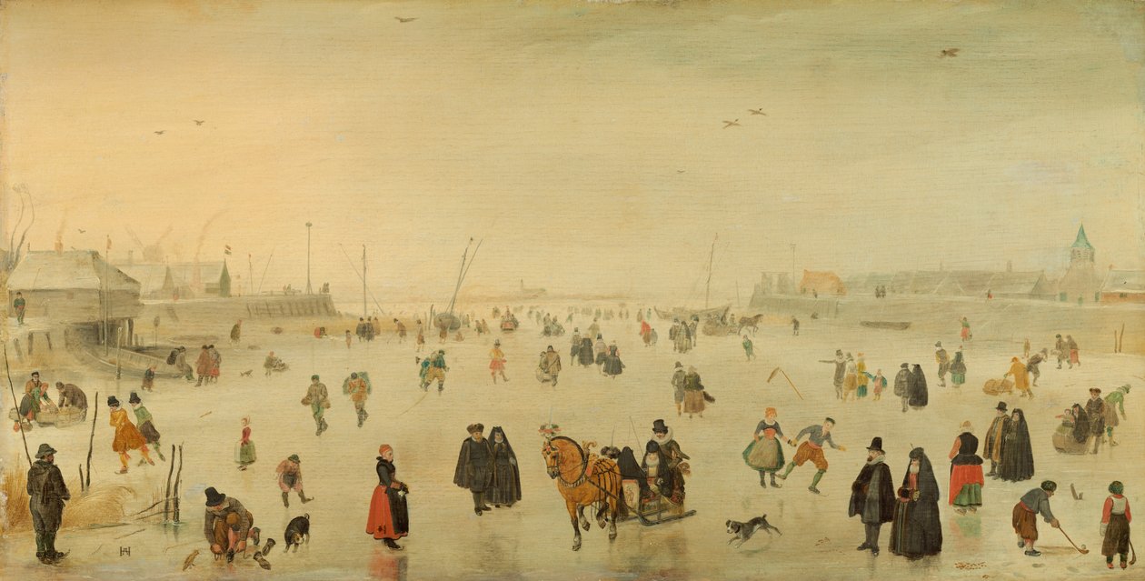 En scene på isen af Hendrick Avercamp
