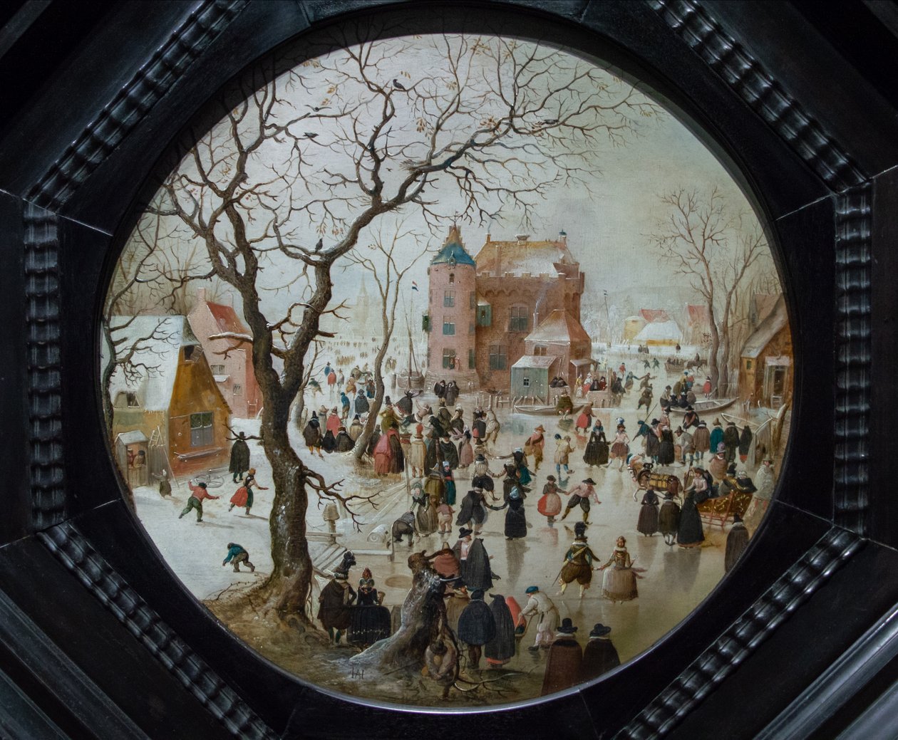 Vinterscene med skøjteløbere ved et slot, ca. 1608-09 af Hendrick Avercamp