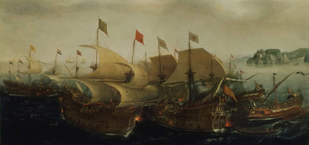 En søaktion, muligvis slaget ved Cadiz, 1596 af Hendrick Cornelisz. Vroom