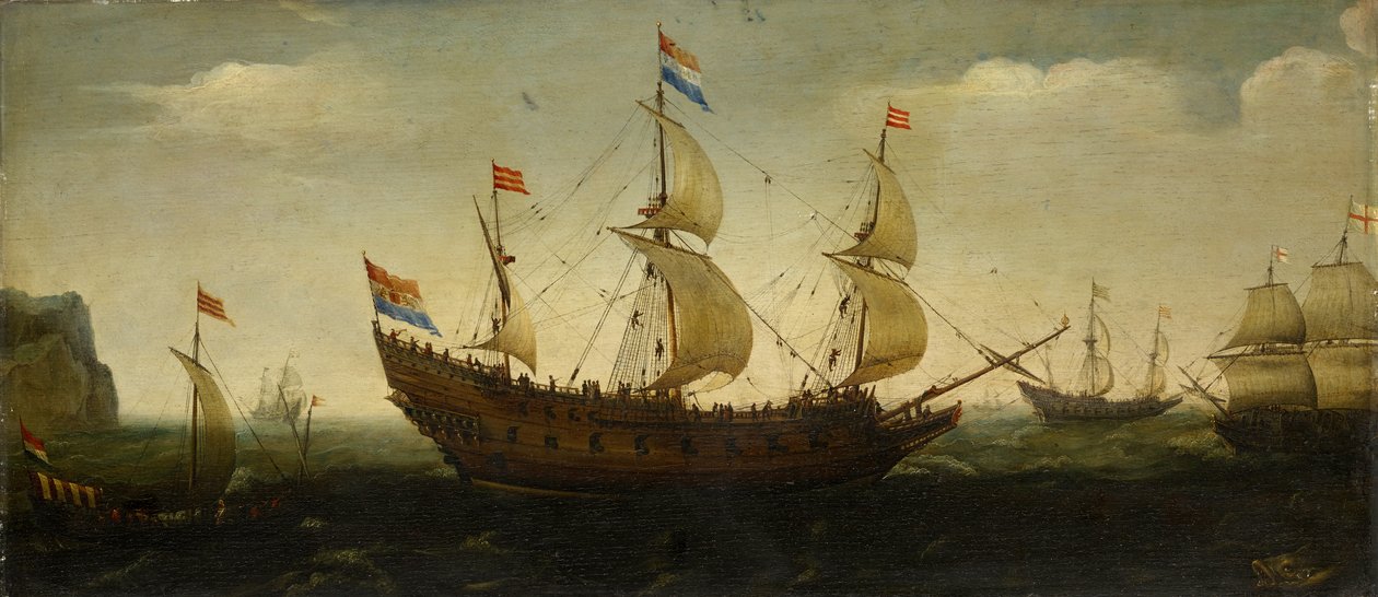 hollandske tremastede og andre skibe offshore af Hendrick Cornelisz. Vroom