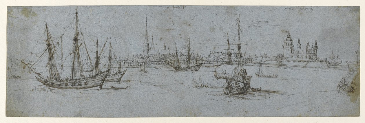 Udsigt over Helsingør og Kronborg Slot; En undersøgelse af skibe under sejl, 1615-29 af Hendrick Cornelisz. Vroom