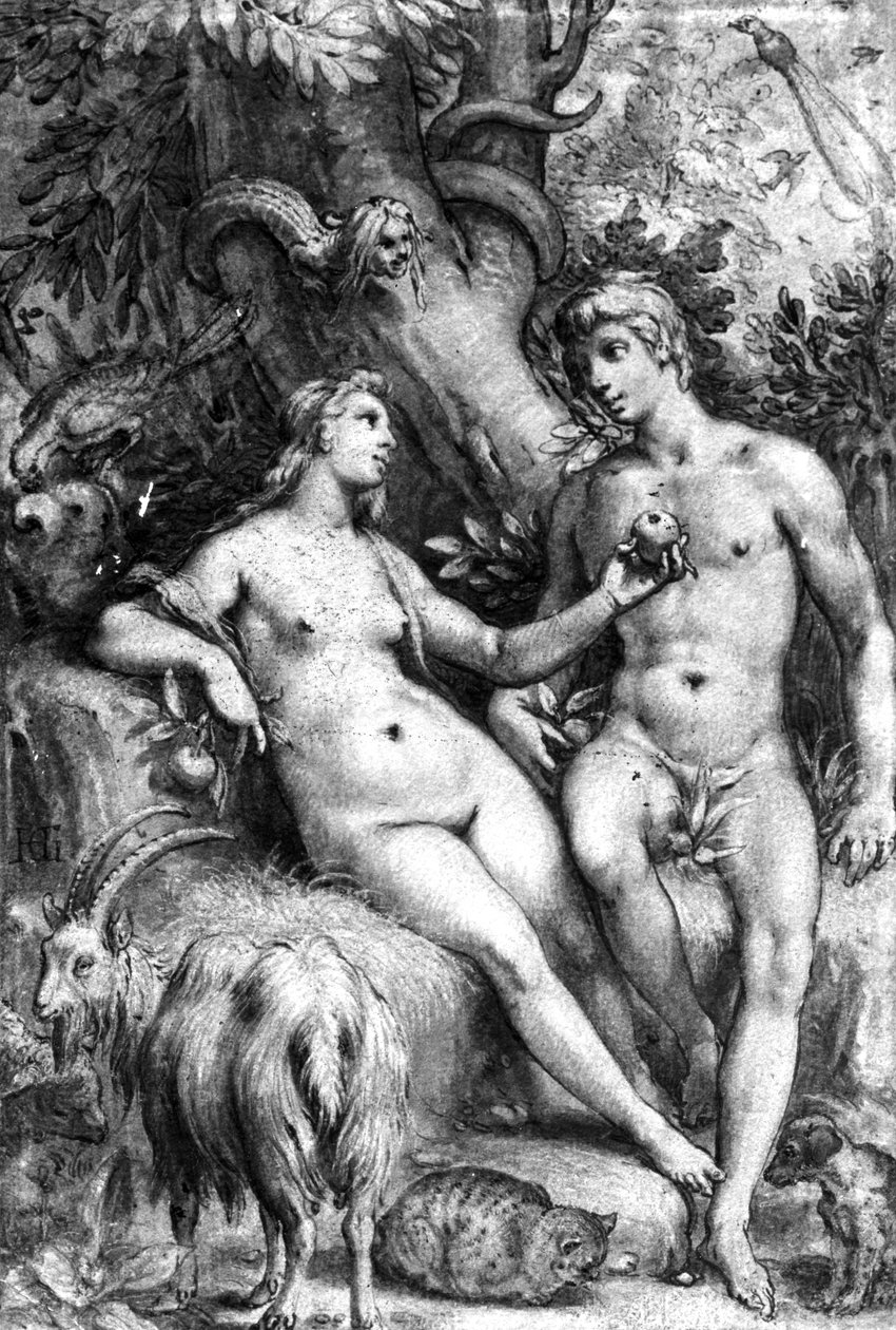 The Temptation, ca. 1597 (pen, blæk og vask på papir) af Hendrik Goltzius