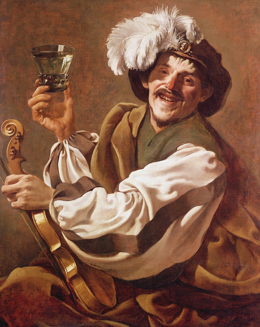 En violinspiller med et glas vin af Hendrick ter Brugghen