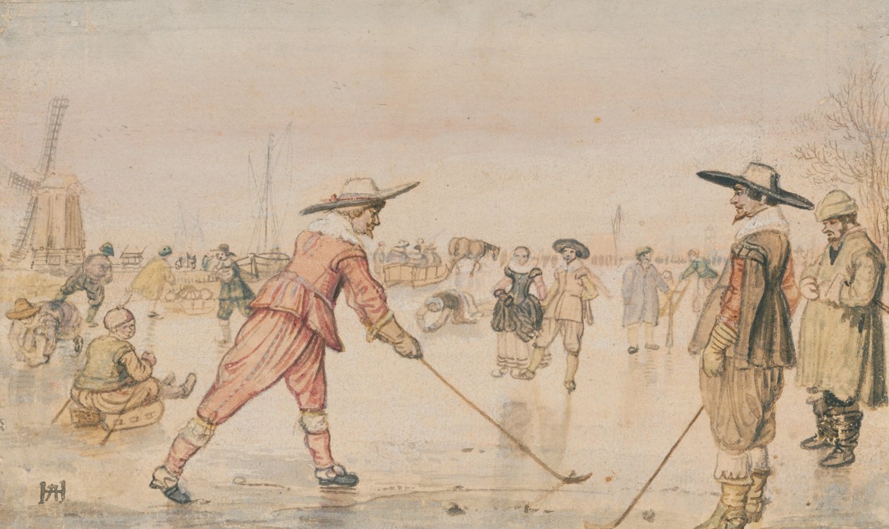 En vinterscene med to herrer, der spiller Colf af Hendrick Avercamp