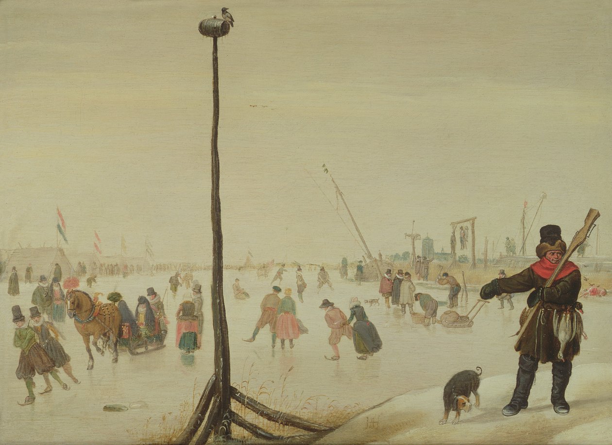 En andejæger og hans hund i et vinterlandskab (panel) af Hendrick Avercamp