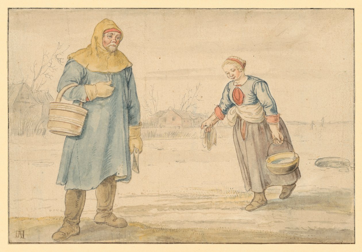 Bondepar på isen af Hendrick Avercamp