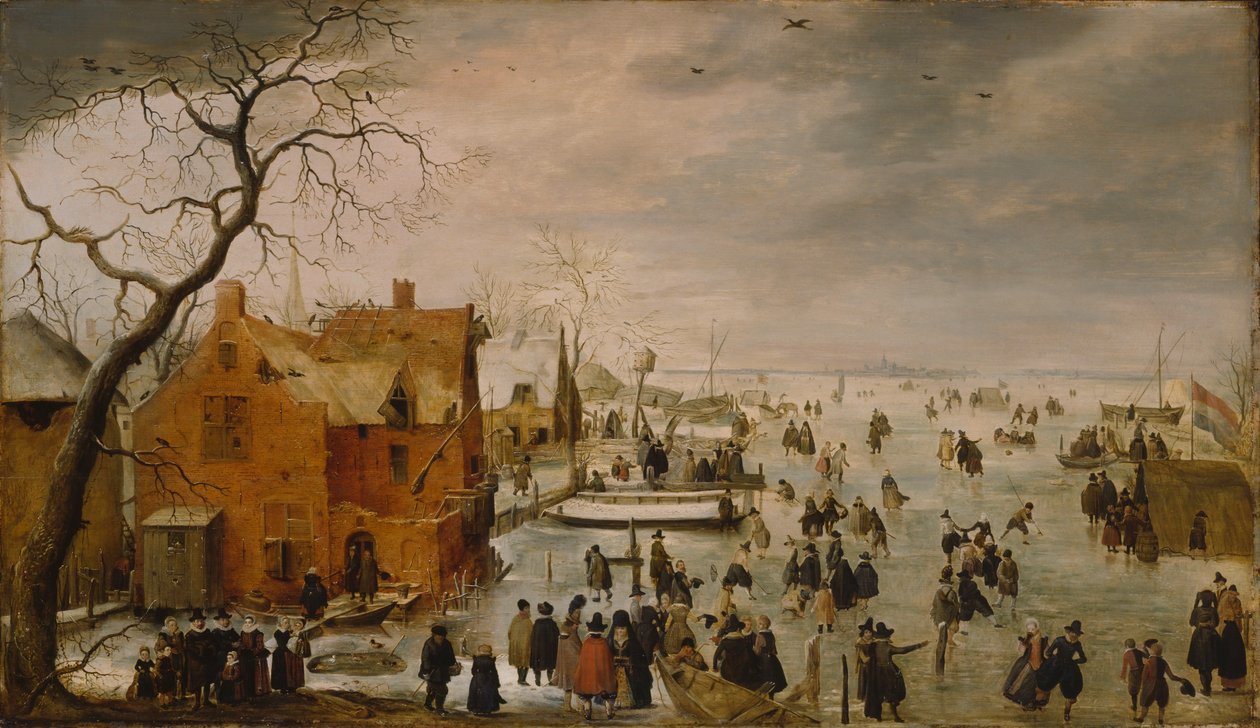 Hollandsk: IJslandschap / Skøjteløb Vinterlandskab med mange skøjteløbere af Hendrick Avercamp