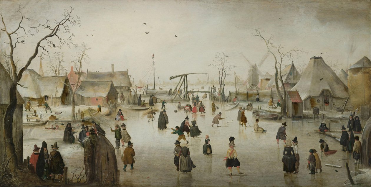 Hollandsk: Is-underholdning på en landsby-is-scene af Hendrick Avercamp