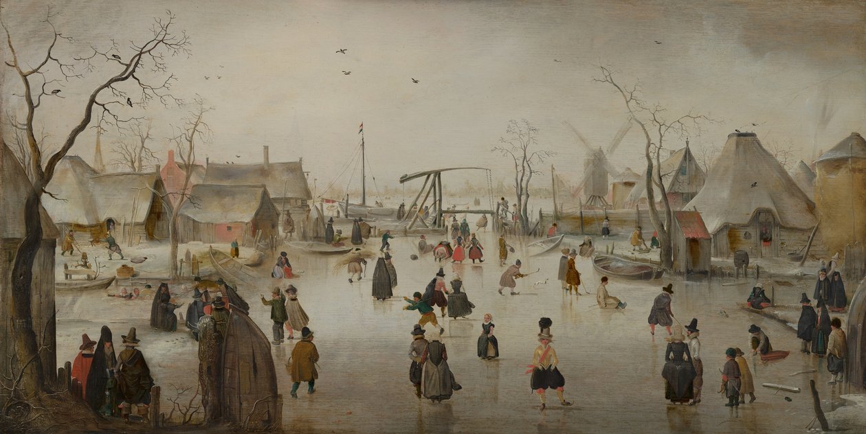 Hollandsk: Is-underholdning på en landsby-is-scene af Hendrick Avercamp