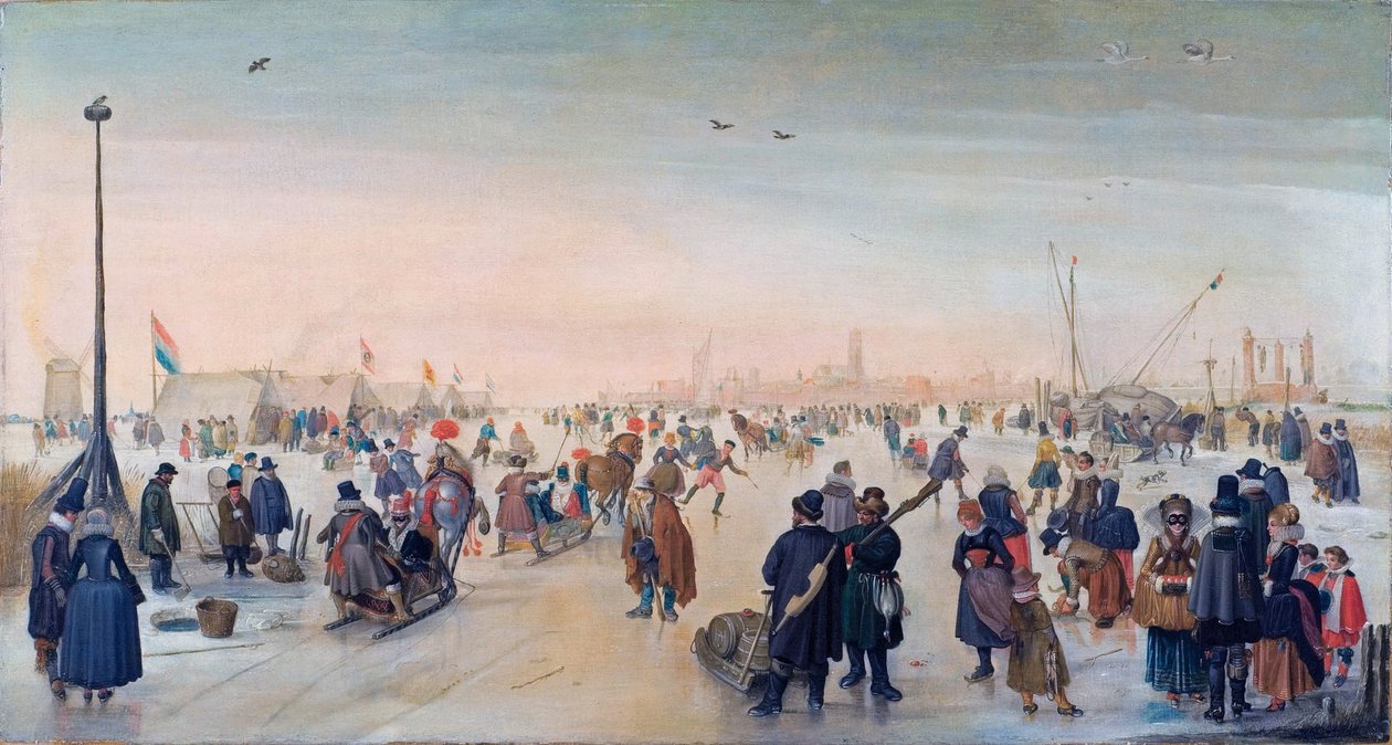 Hollandsk: Is i nærheden af en by Vinterlandskab i nærheden af en by At nyde isen i nærheden af en by af Hendrick Avercamp