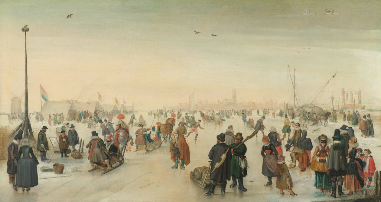 Nyder isen nær en by Vinterlandskab nær en by af Hendrick Avercamp