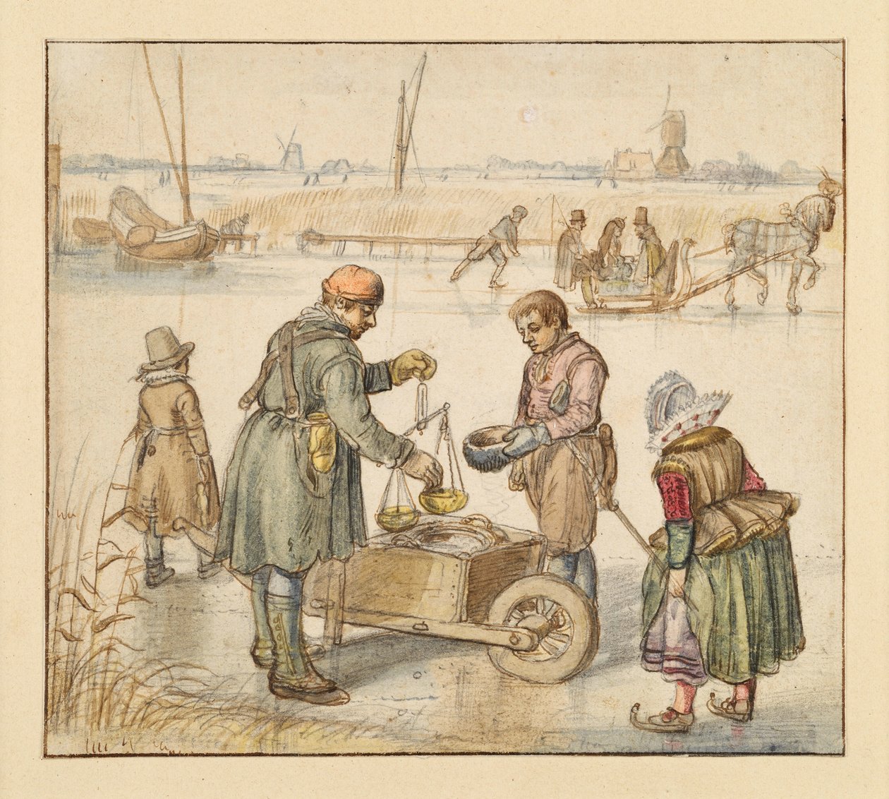 Handlende på isen af Hendrick Avercamp