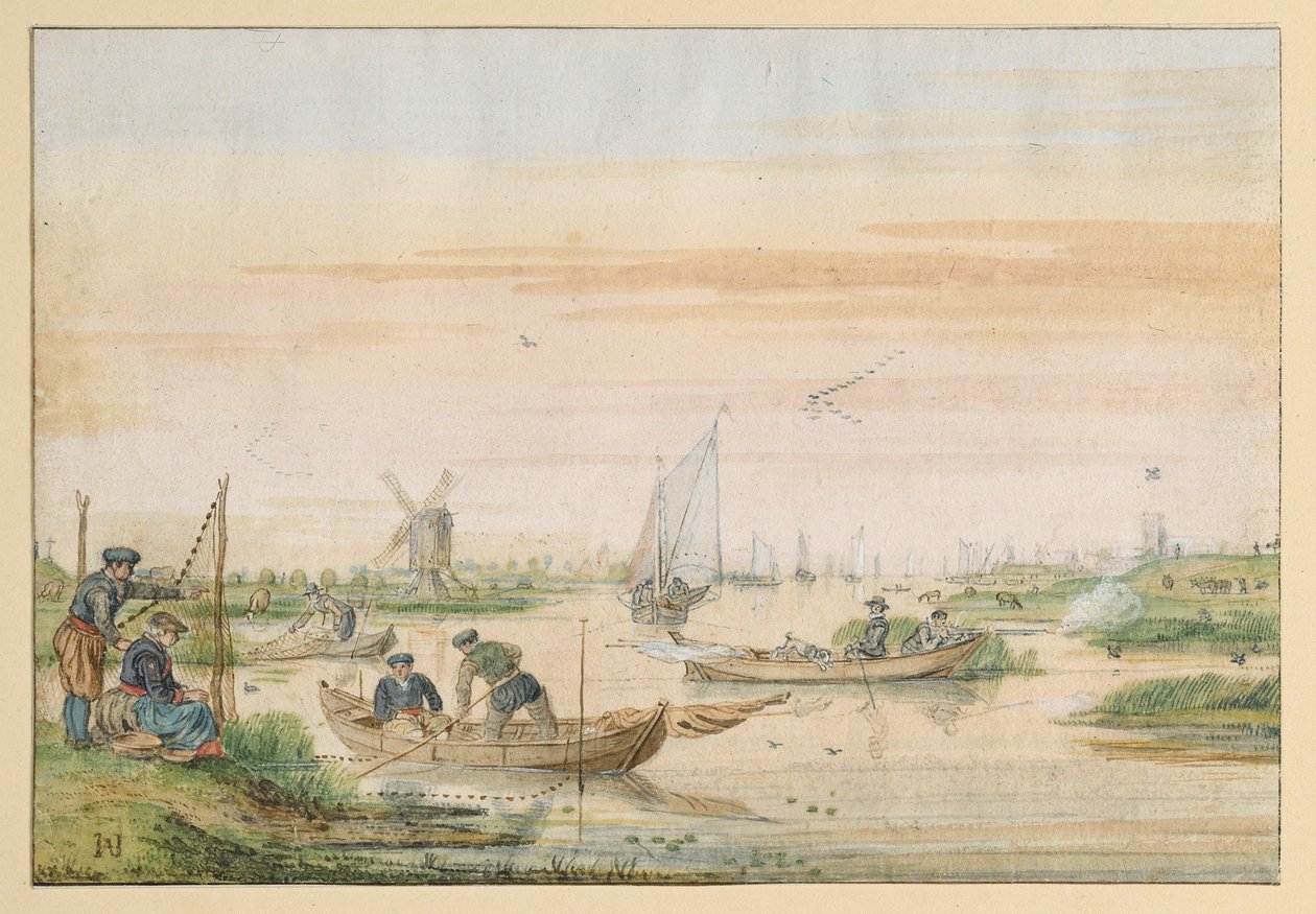 Kanallandskab med fiskere og uglejægere af Hendrick Avercamp