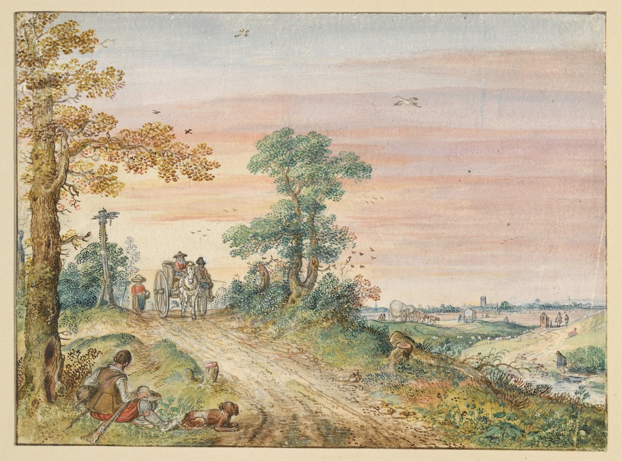 Landvej med en hestevogn af Hendrick Avercamp