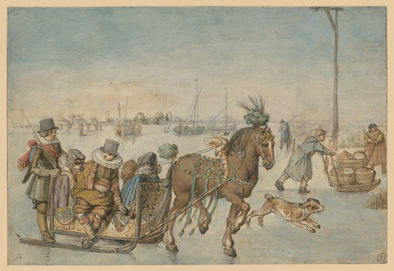 Hesteslæde på isen af Hendrick Avercamp