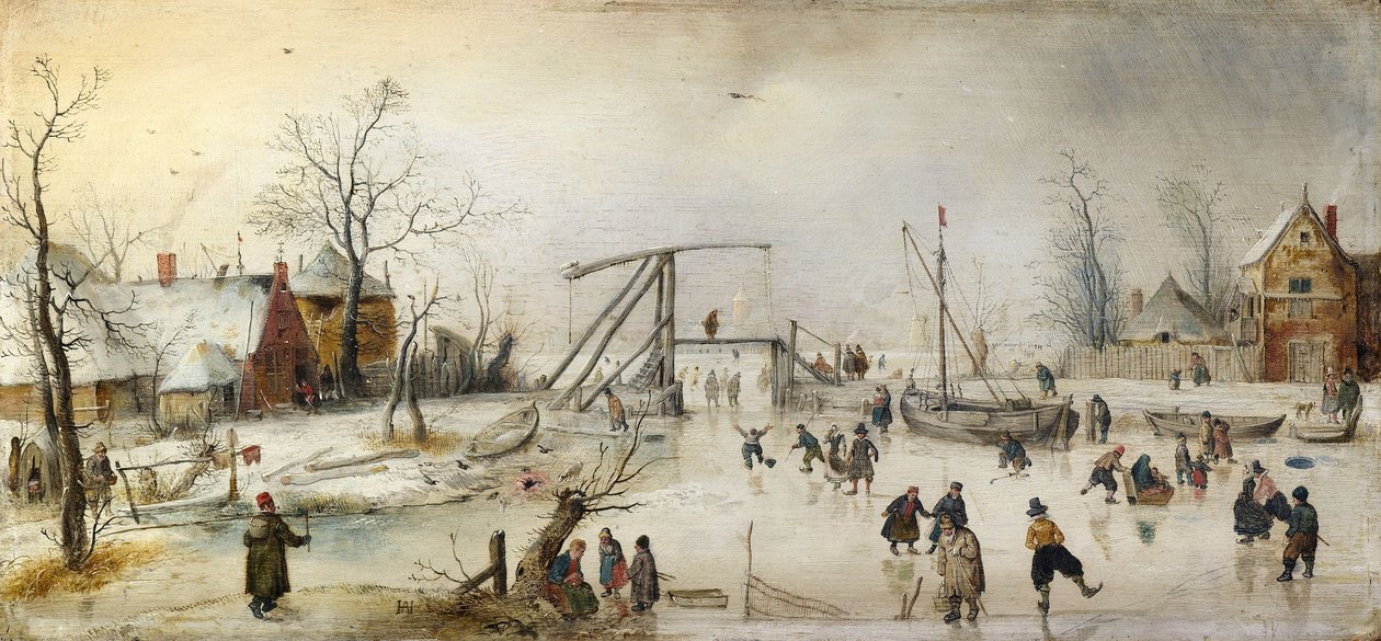 Scene på isen af Hendrick Avercamp