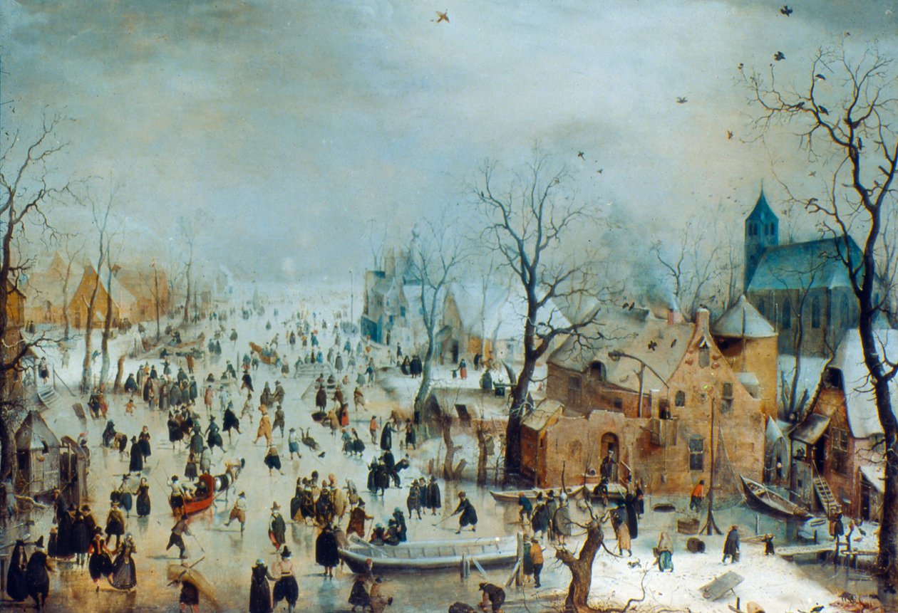 Vinterscene med skøjteløbere, c1608 af Hendrick Avercamp