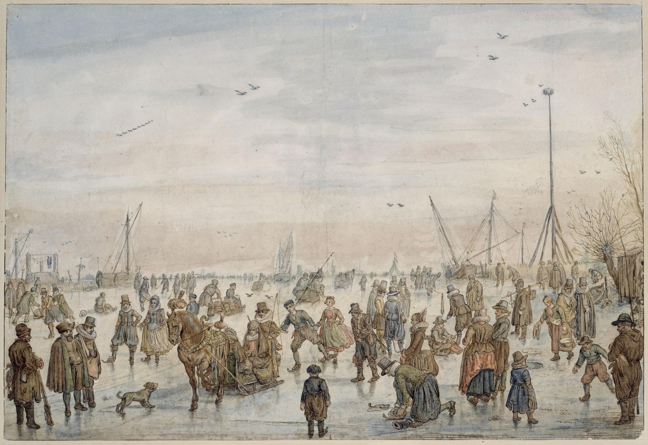 Vinterlandskab ved solnedgang af Hendrick Avercamp