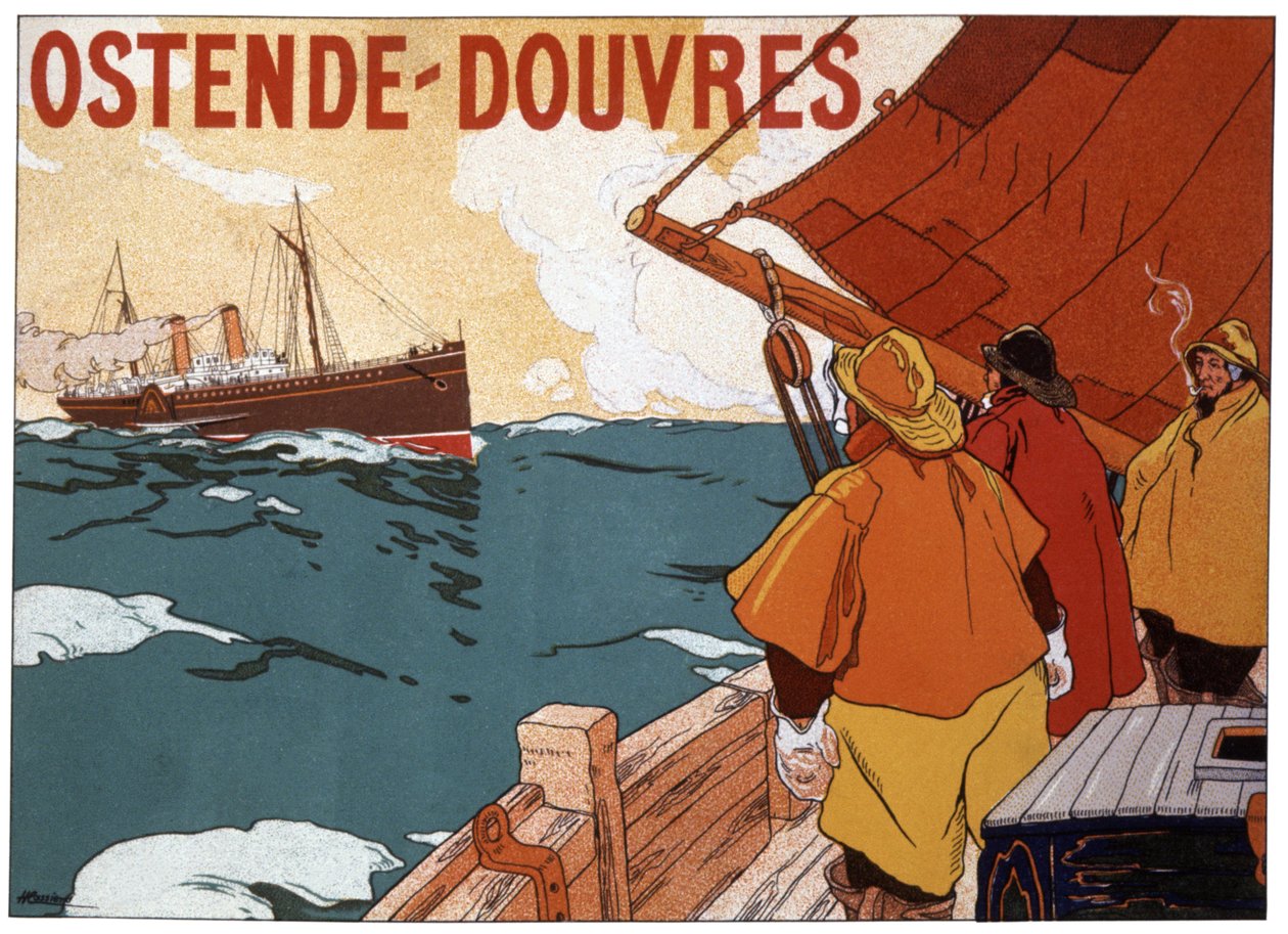 Færge mellem Oostende og Dover, ca. 1900 (plakat) af Hendrick Cassiers