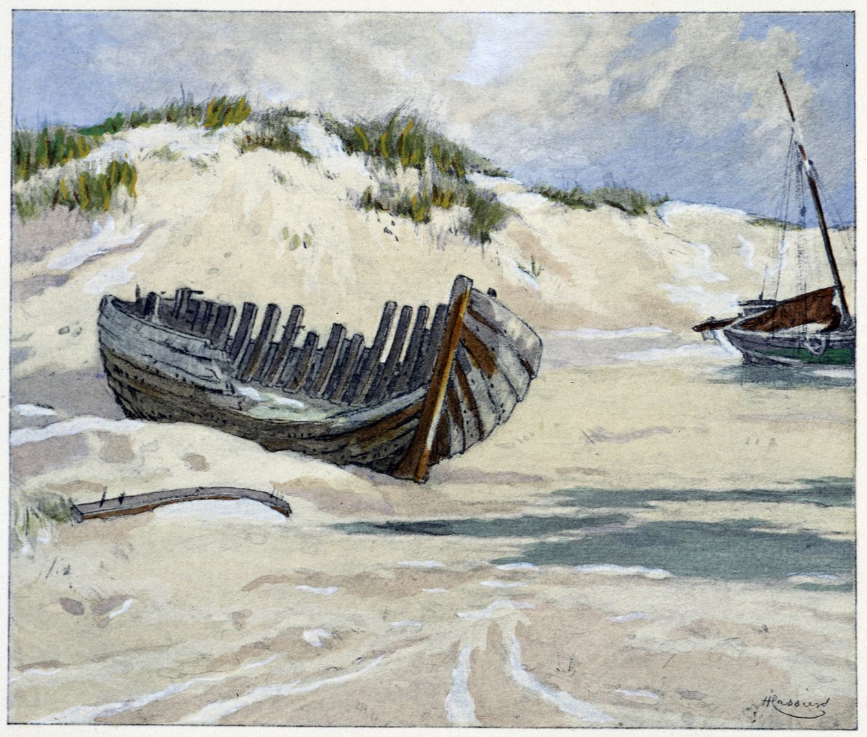 Lykkeskibe på klitterne i “Garirlande des dunes””, af Emile Verhaeren, illustreret af H.Cassiers i Art-H.Piazza, Paris 1927. af Hendrick Cassiers