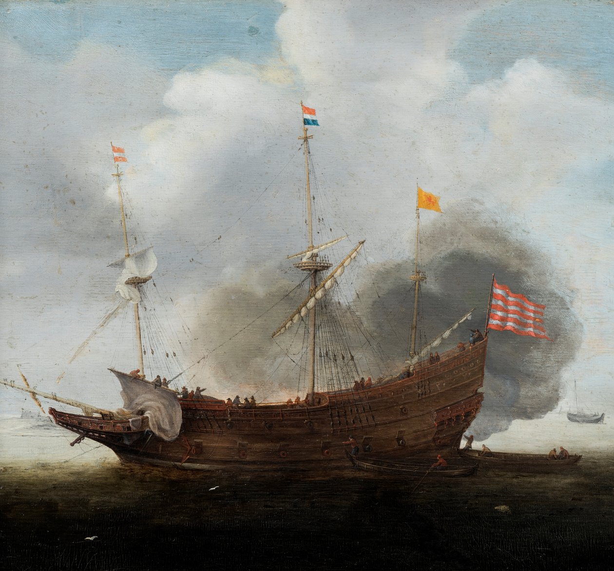 Et krigsskib (olie på panel) af Hendrick Cornelisz Vroom