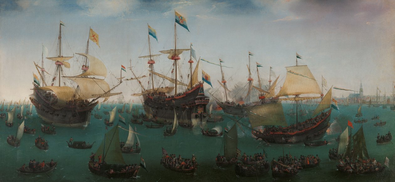 Hjemkomsten til Amsterdam af den anden ekspedition til Ostindien af Hendrick Cornelisz Vroom