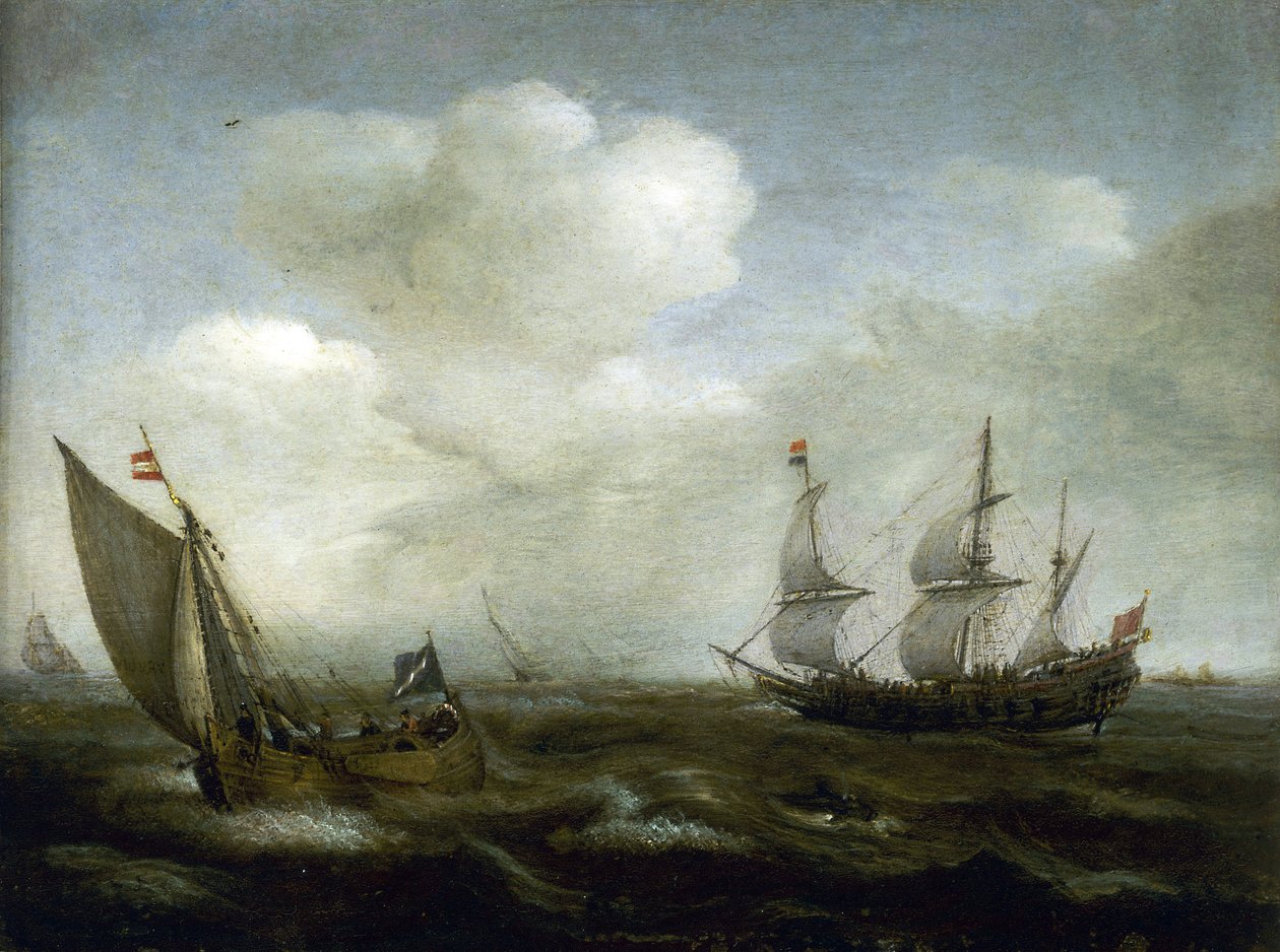 Hollandsk skib og fiskerbåd i brisen af Hendrick Cornelisz Vroom