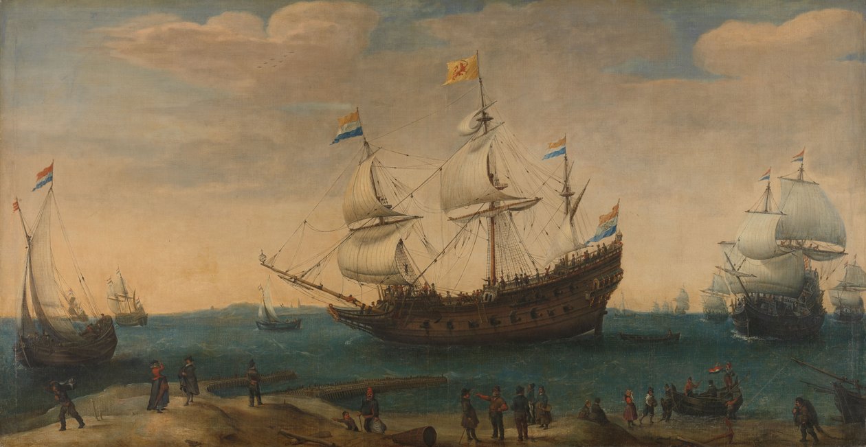 East Indiamen off a Coast, n. 1600-30 (öljy kankaalle) af Hendrick Cornelisz Vroom