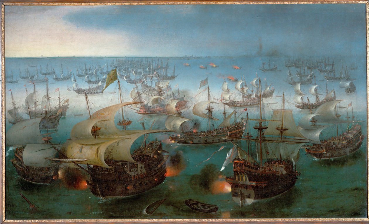 Søslag mellem den spanske armada og engelske flådestyrker (olie på lærred) af Hendrick Cornelisz Vroom
