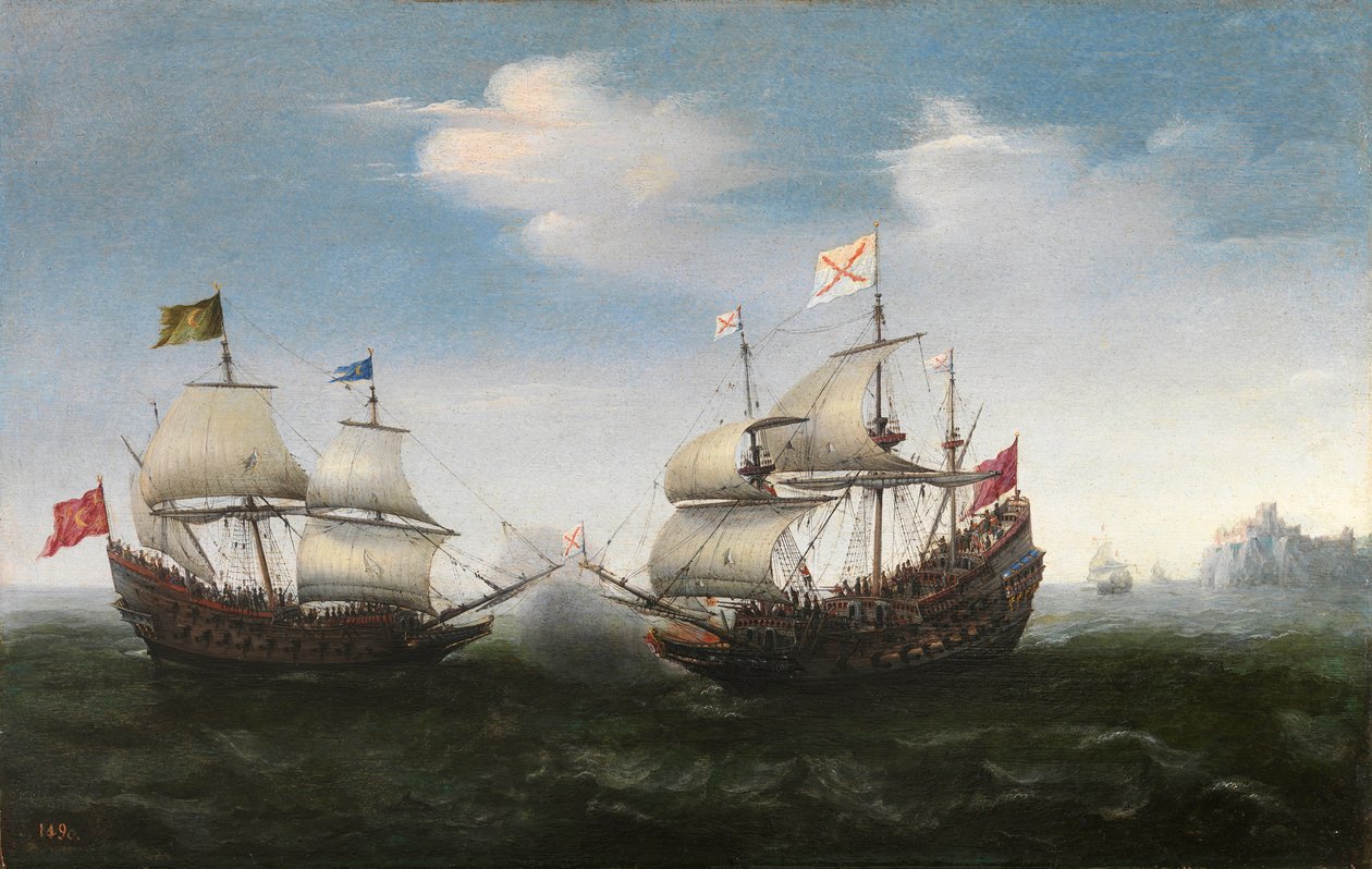 Firsårskrig - (Quatre Vingts Ans, eller Hollands oprør eller tiggerekrigen) Søkamp mod en klippekyst af Vroom, Hendrick Cornelisz. (1562/3-1640) af Hendrick Cornelisz. Vroom
