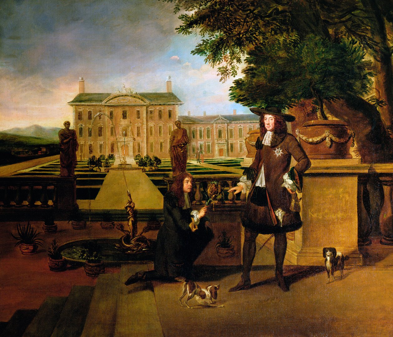 John Rose, Kongens Gartner, præsenterer Charles II for en ananas, 1600-tallet af Hendrick Danckerts