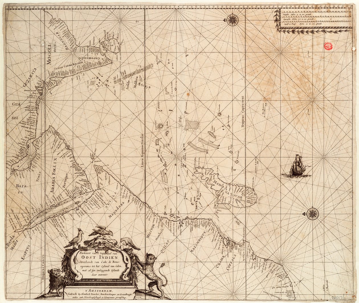 Kort over Afrika, Indien og Sri Lanka fra, ca. 1680 (tryk) af Hendrick Doncker