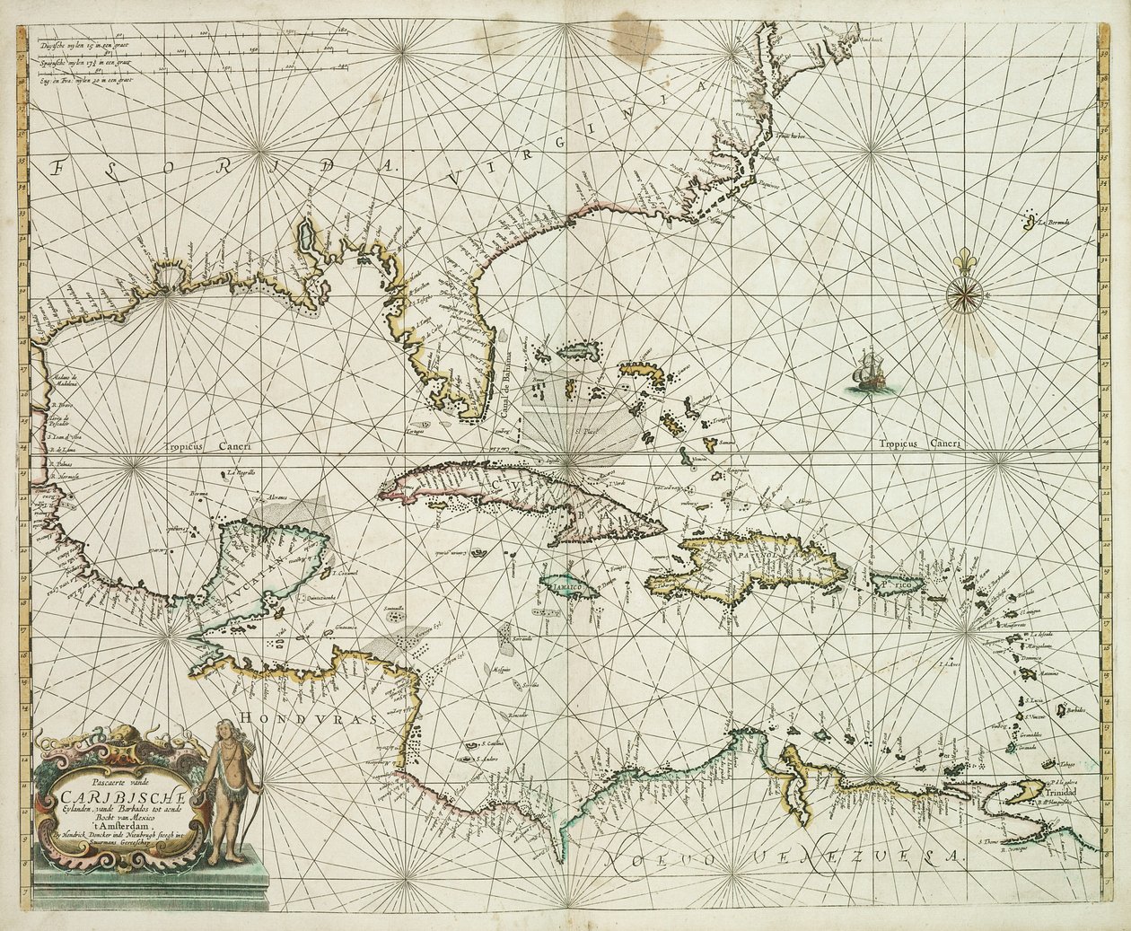 Pascaerte van de Caribische eylanden, van de Barbados tot aende Bocht van Mexico af Hendrick Doncker
