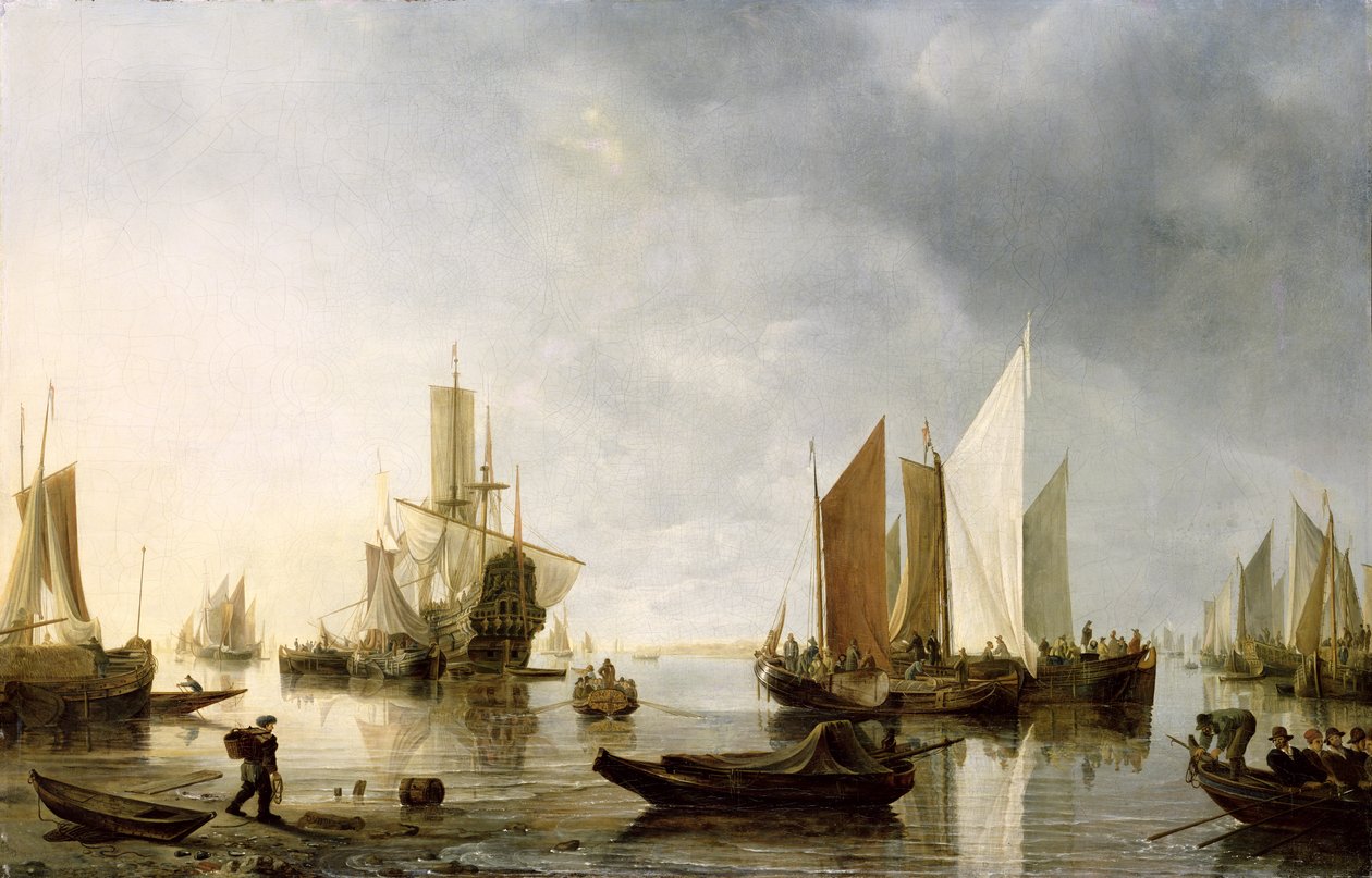 Havn med ankrede skibe, 1655-60 af Hendrick Dubbels