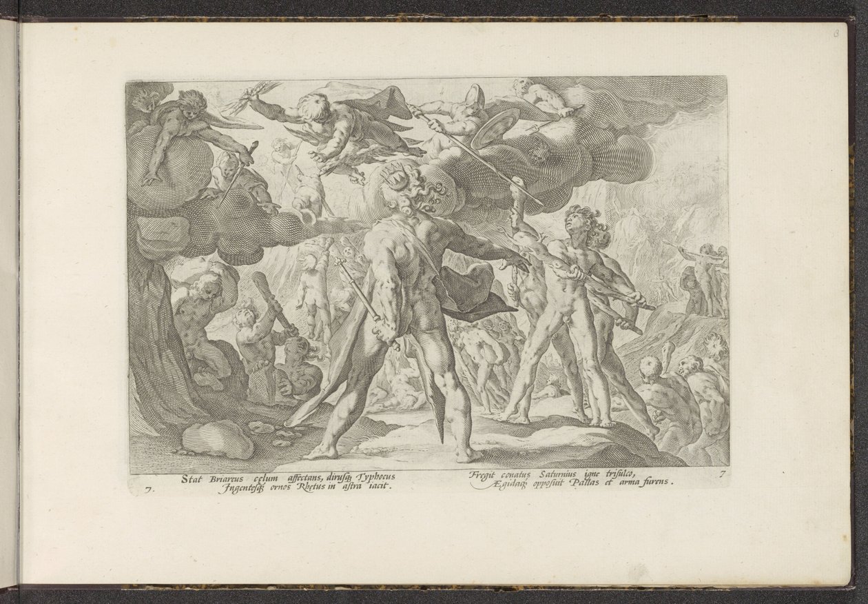 Giganternes angreb på gudernes verden Ovids metamorfoser (serietitel) Genskabelser af P. Ovidius Naso (serietitel) af Hendrick Goltzius (workshop of)