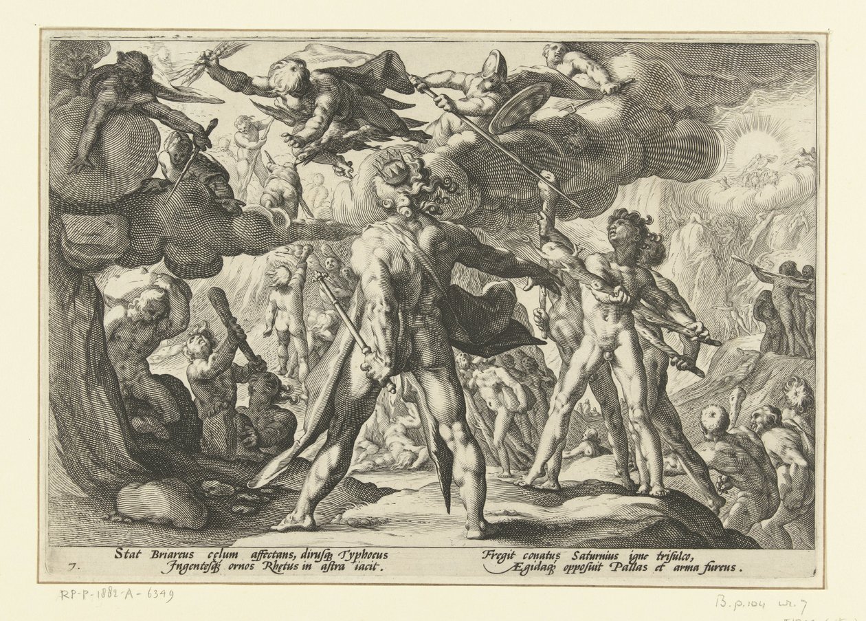 Giganternes angreb på gudernes verden Ovids metamorfoser (serietitel) af Hendrick Goltzius (workshop of)