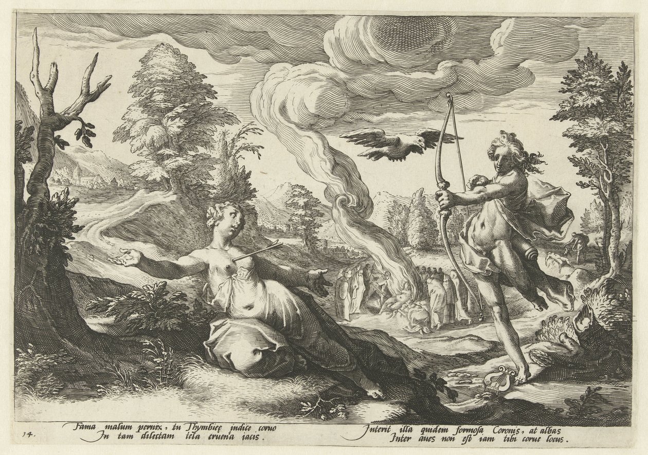 Apollo doodt Coronis Ovids Metamorfosen (serietitel) af Hendrick Goltzius (workshop of)