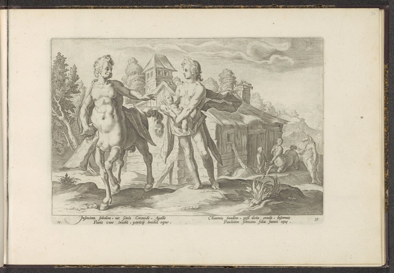Apollo overlader Asclepius til Chiron Ovids metamorfoser (serietitel) Genskabelser af P. Ovidius Naso (serietitel) af Hendrick Goltzius (workshop of)