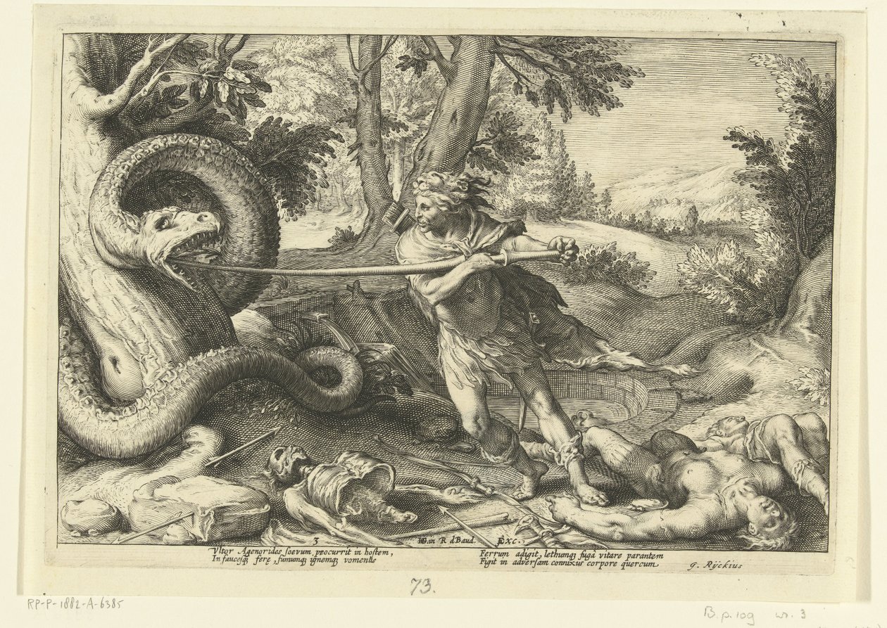Cadmus dræber dragen Ovids metamorfoser (serietitel) af Hendrick Goltzius (workshop of)