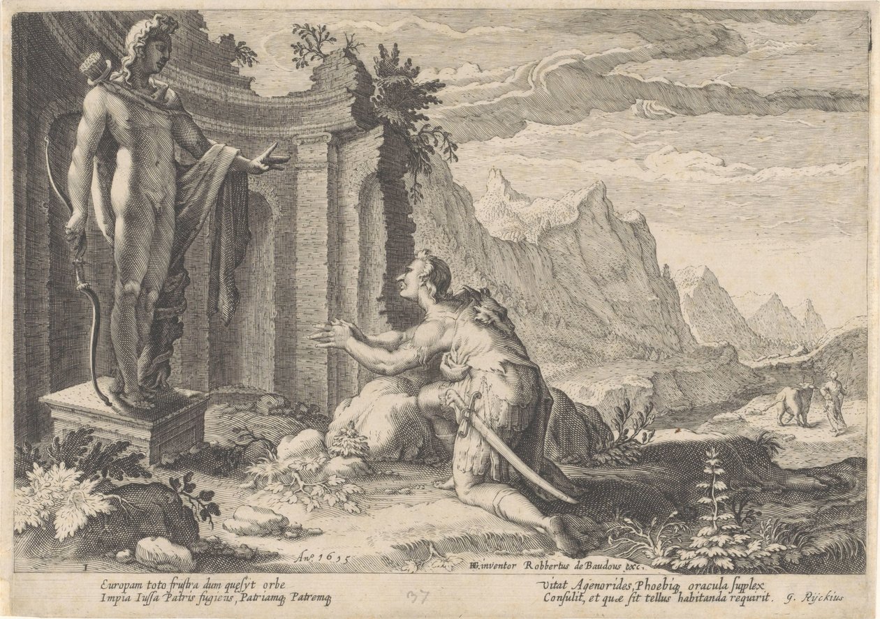 Cadmus konsulterer oraklet i Delphi Metamorphoses of Ovid (serietitel) af Hendrick Goltzius (workshop of)